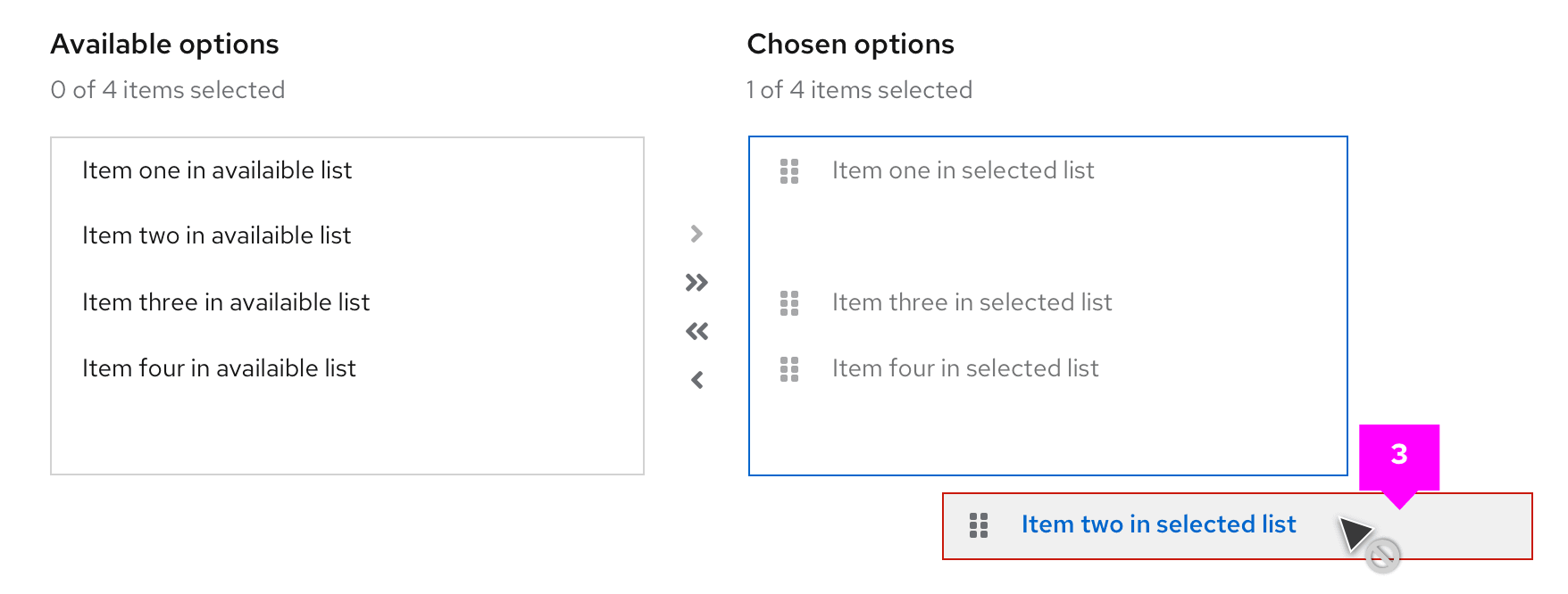 Dual list drag interactionstep 3 - Error state