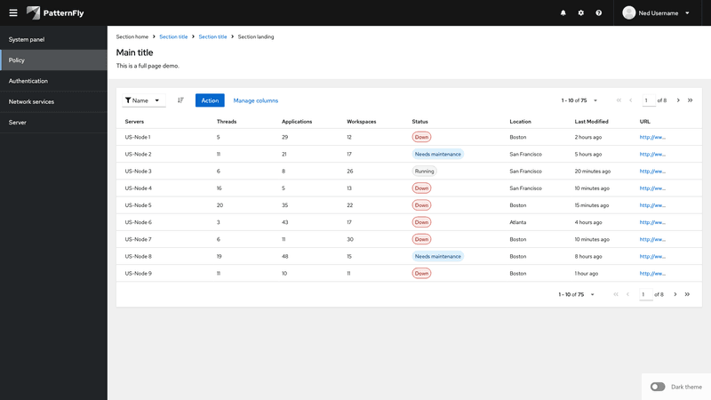 Column management screenshot