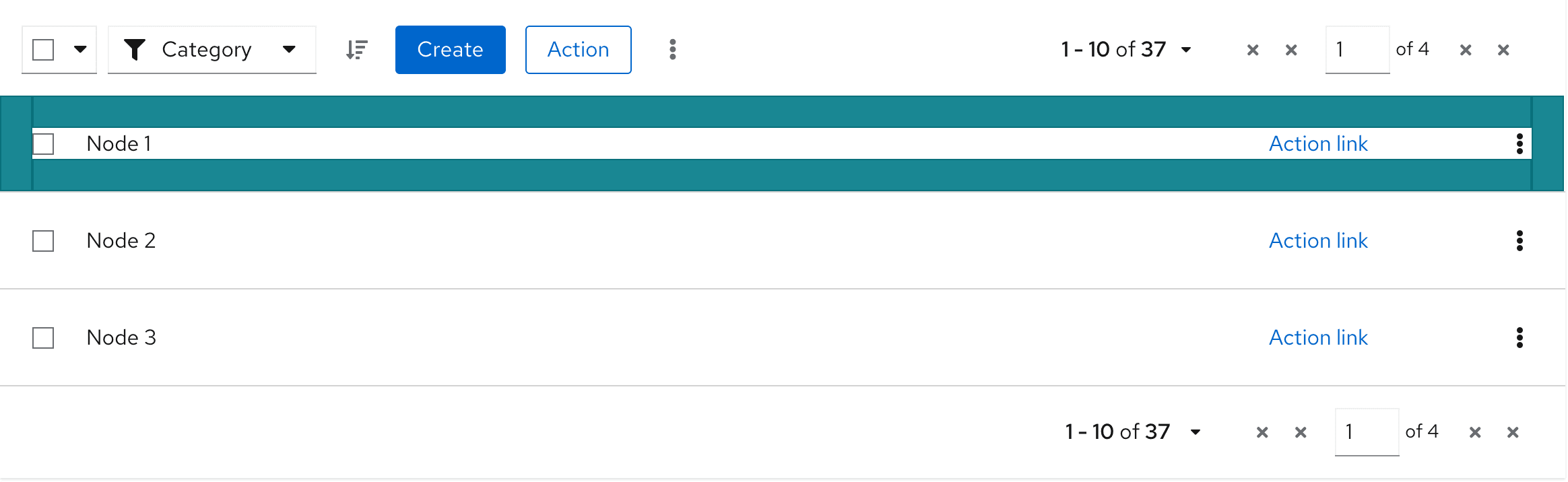 Example of default spacing data list