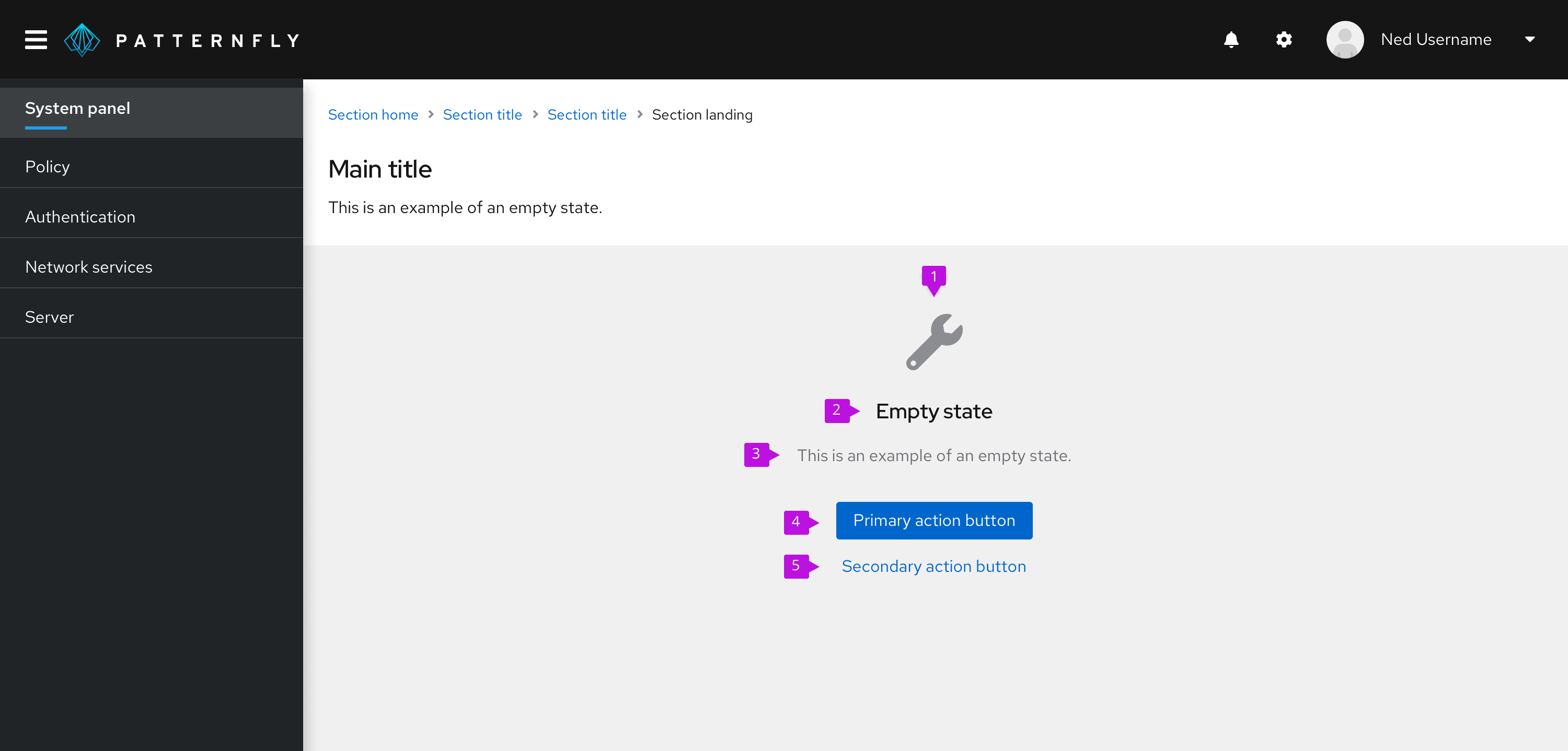 large empty state example with all elements