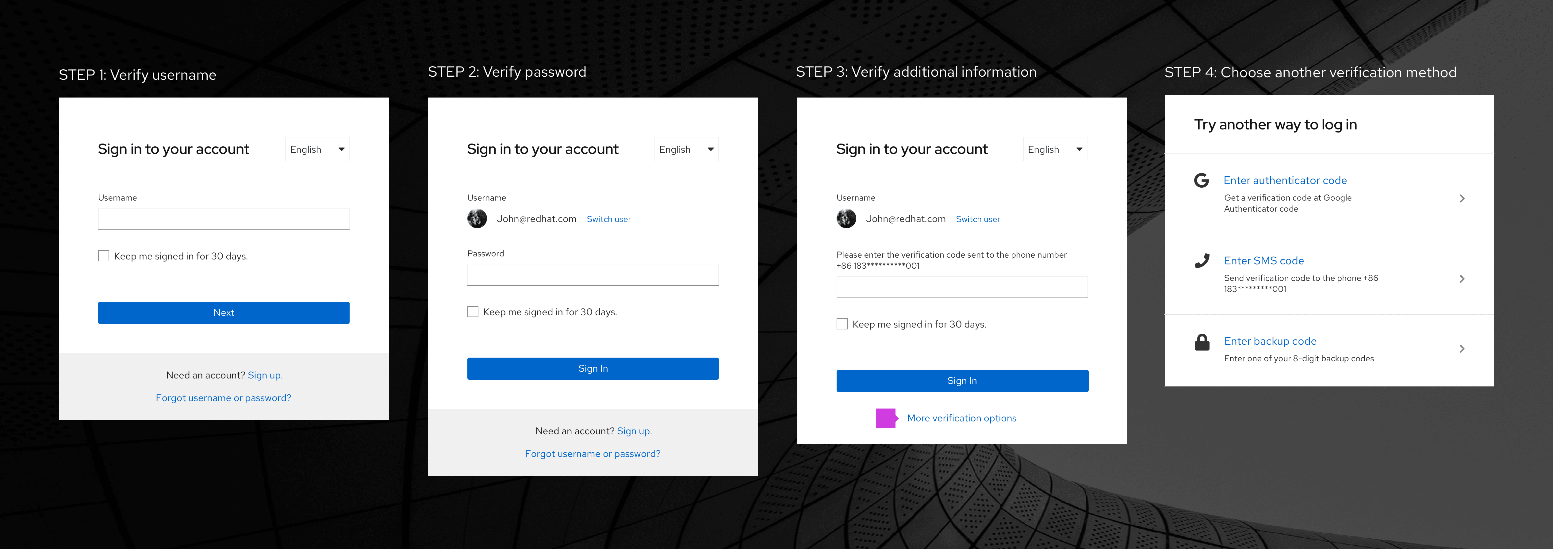 Example of multi factor login process