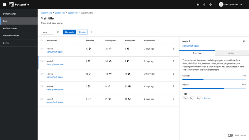 Tables and tabs screenshot